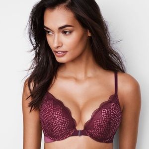 Victorias Secret Wine Burgundy Fishnet Lace Bombshell Bra